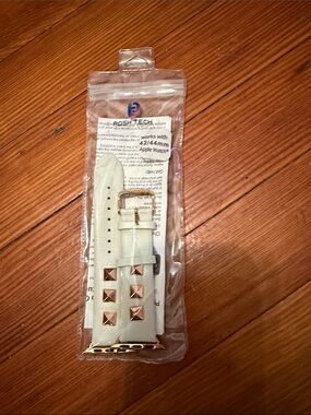 Posh Tech Light Beige Studded Apple Watch Band with Rose Gold Accents 42/44MM
